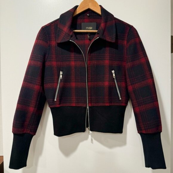 Maje checked wool cropped jacket - Picture 2 of 9